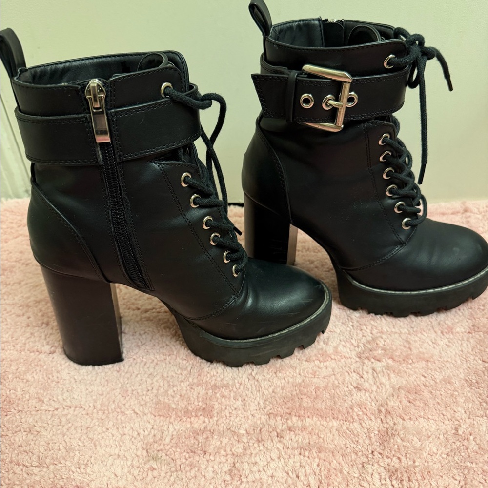 Forever Black Lace-Up Ankle Boots